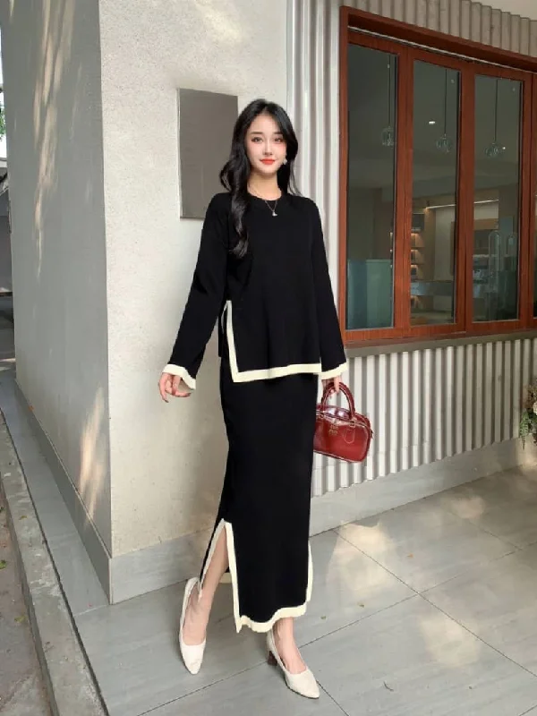 Hand - wash only silk skirt with intricate embroideryPenelope Winter Coord Set - Set of Sweater and Skirt Hand - wash only silk skirt with intricate embroideryPenelope Winter Coord Set - Set of Sweater and Skirt