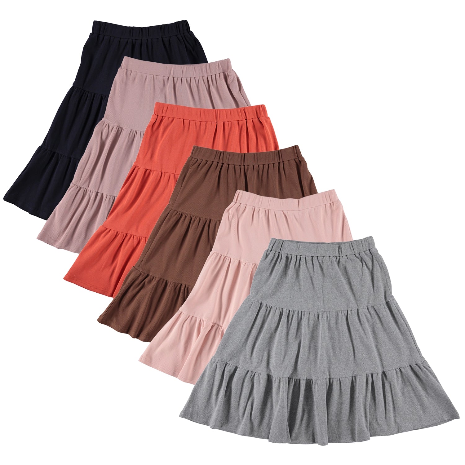 Skirts for outdoor activities Girls Elastic Waist Ribbed Tiered Skirt