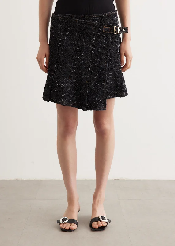 Printed skirts for travel Fluffy Denim Wrap Mini Skirt