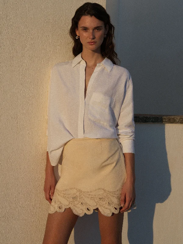 Button - down skirts for a classic style Ateena Twill Embroidered Mini Skirt