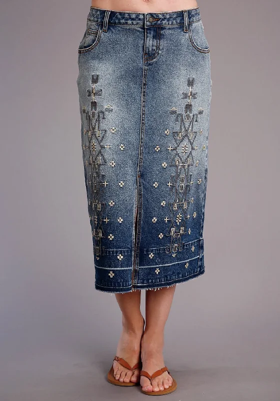Skirts for dancing Stetson Womens Blue Cotton Blend 5 Pocket Midi Skirt