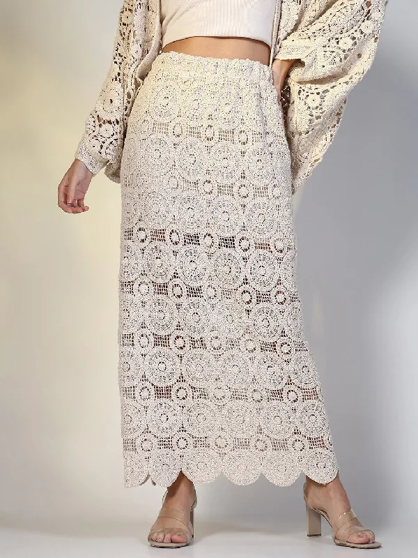 Ruffled skirts for little girls Women Cream Solid Crochet Skirt