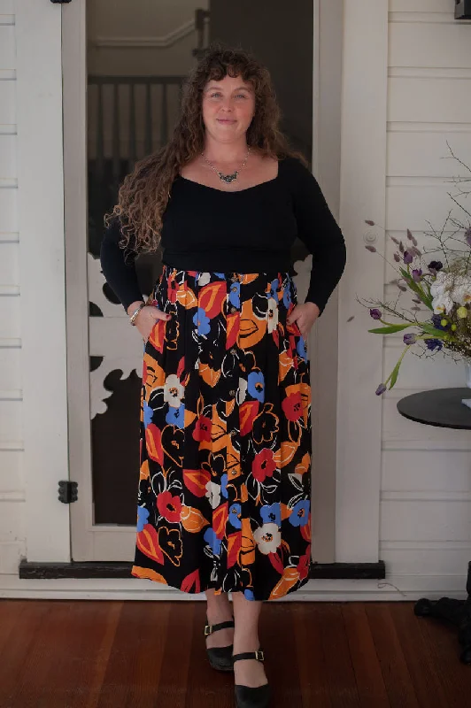 Denim skirts with distressed details Trices Skirt in Abstract Floral