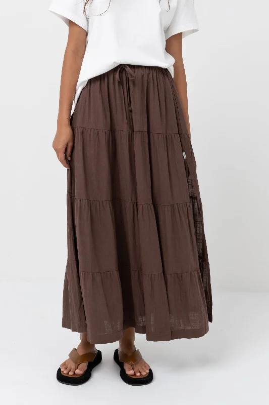 Skirts with a tie - front Classic Tiered Maxi Skirt Chocolate